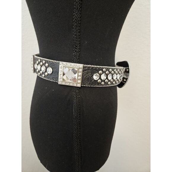 New! BHW Western Cowgirl Leather Belt Crystal Rhinestones Black Size XS 25-29 main image 10